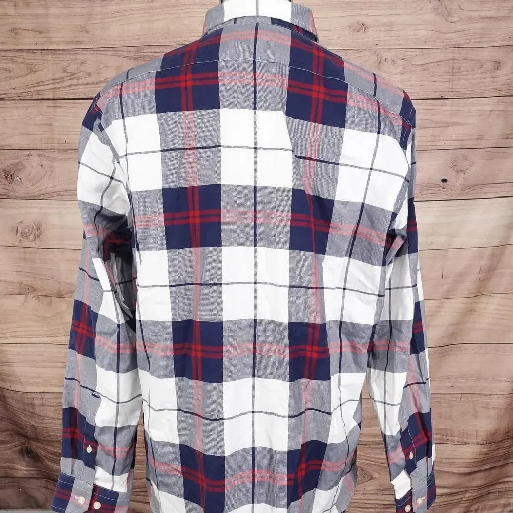 Banana Republic Shirt Mens XL Blue Gray Red Plaid Non-Iron‎ Tailored Slim Fit